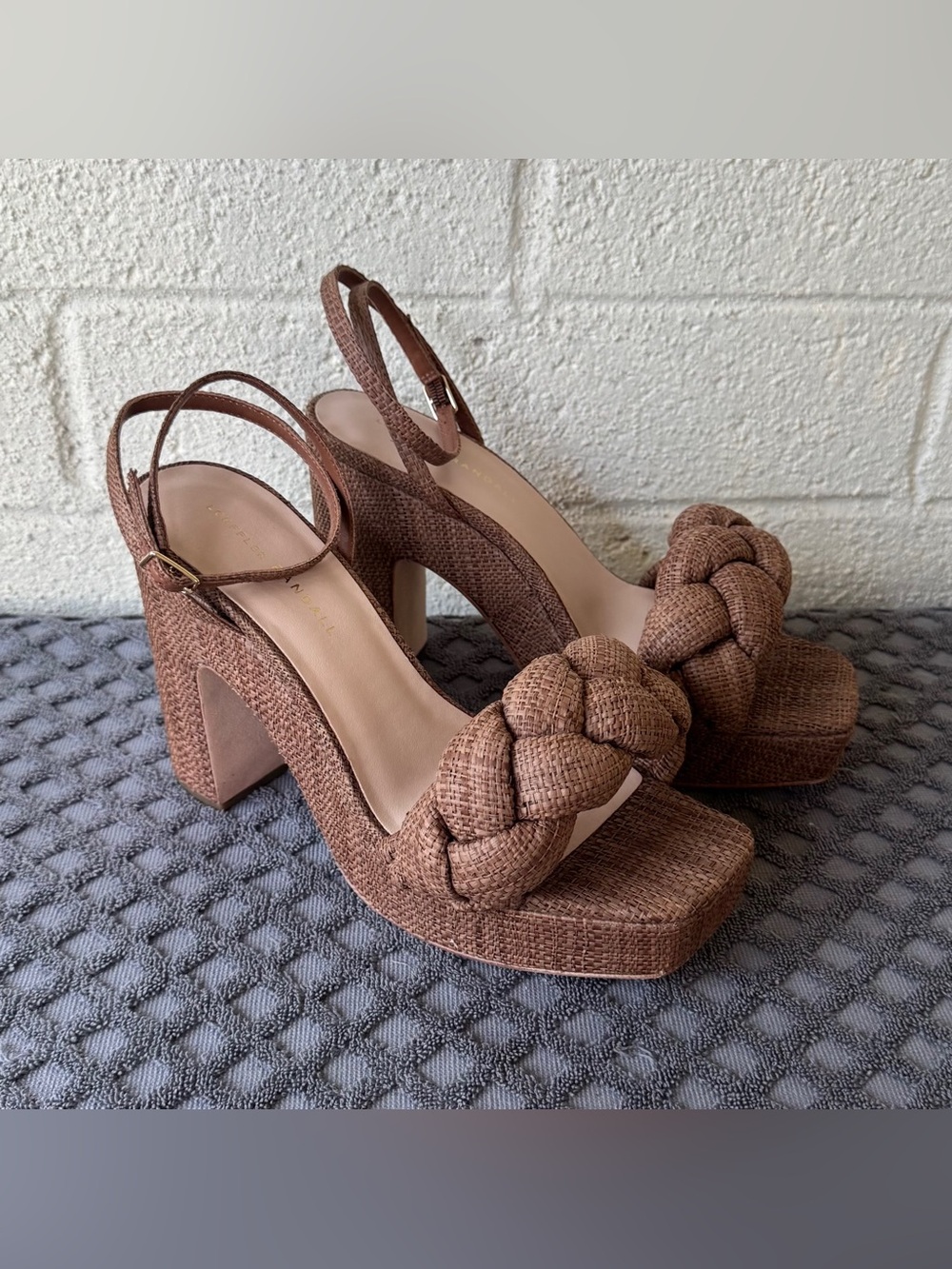 Loeffler Randall Fae Braided Brown Raffia Platform Sandals Size 9.5
